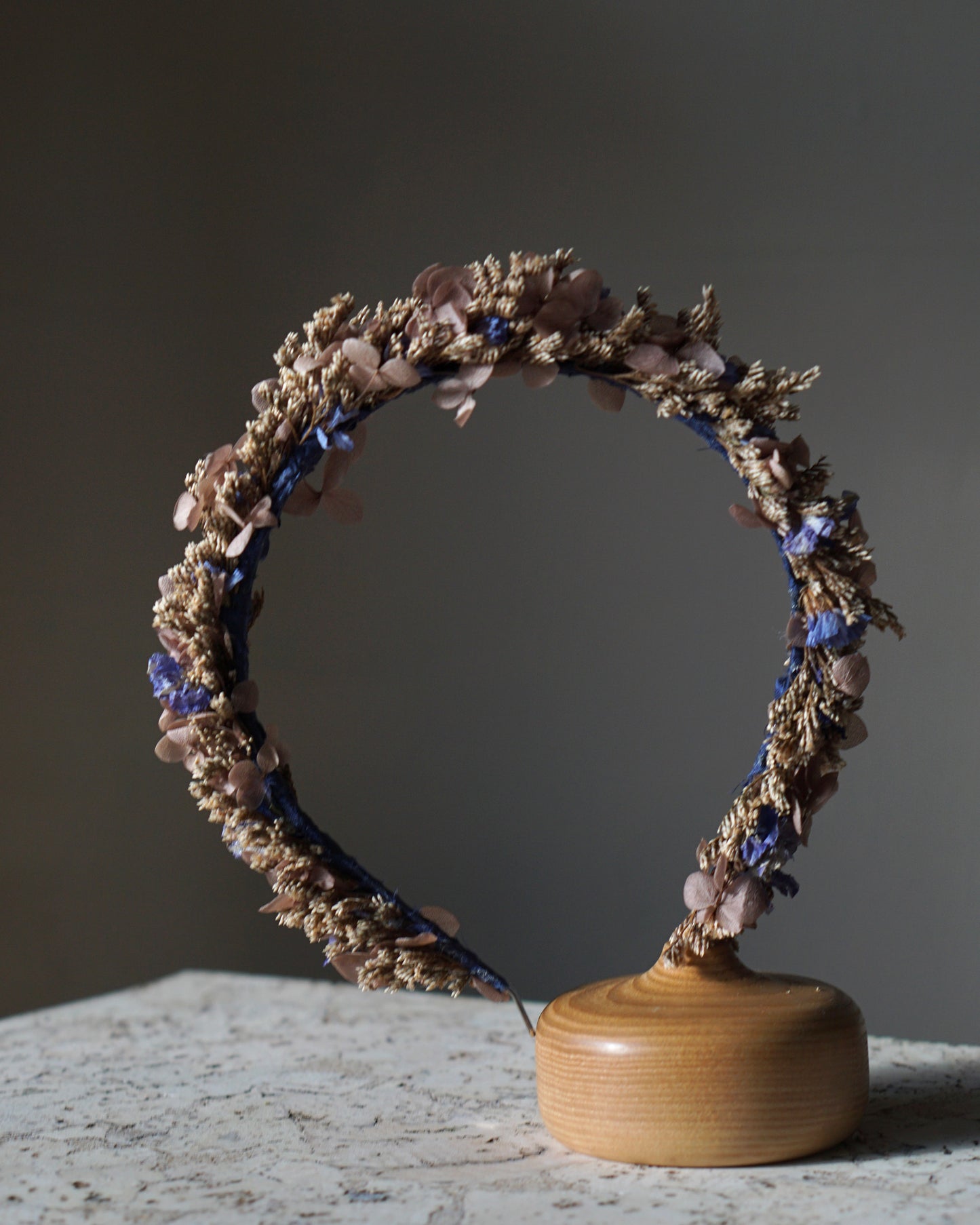 Dried Flower Headband & Bracelet - Blue Silk