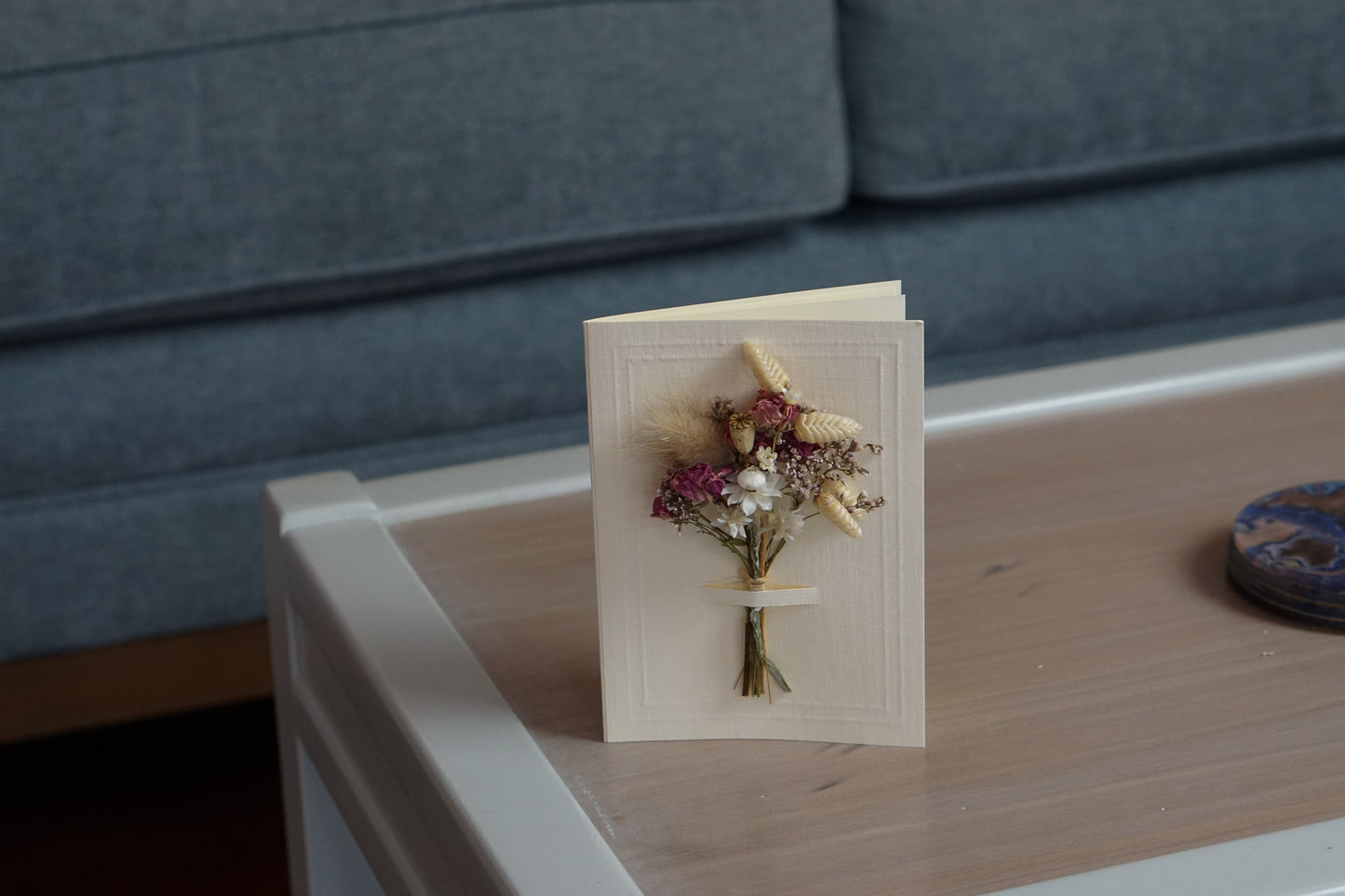 A6 Dried Flower Bouquet Greeting Card - Ivory - Boxed - White & lilac