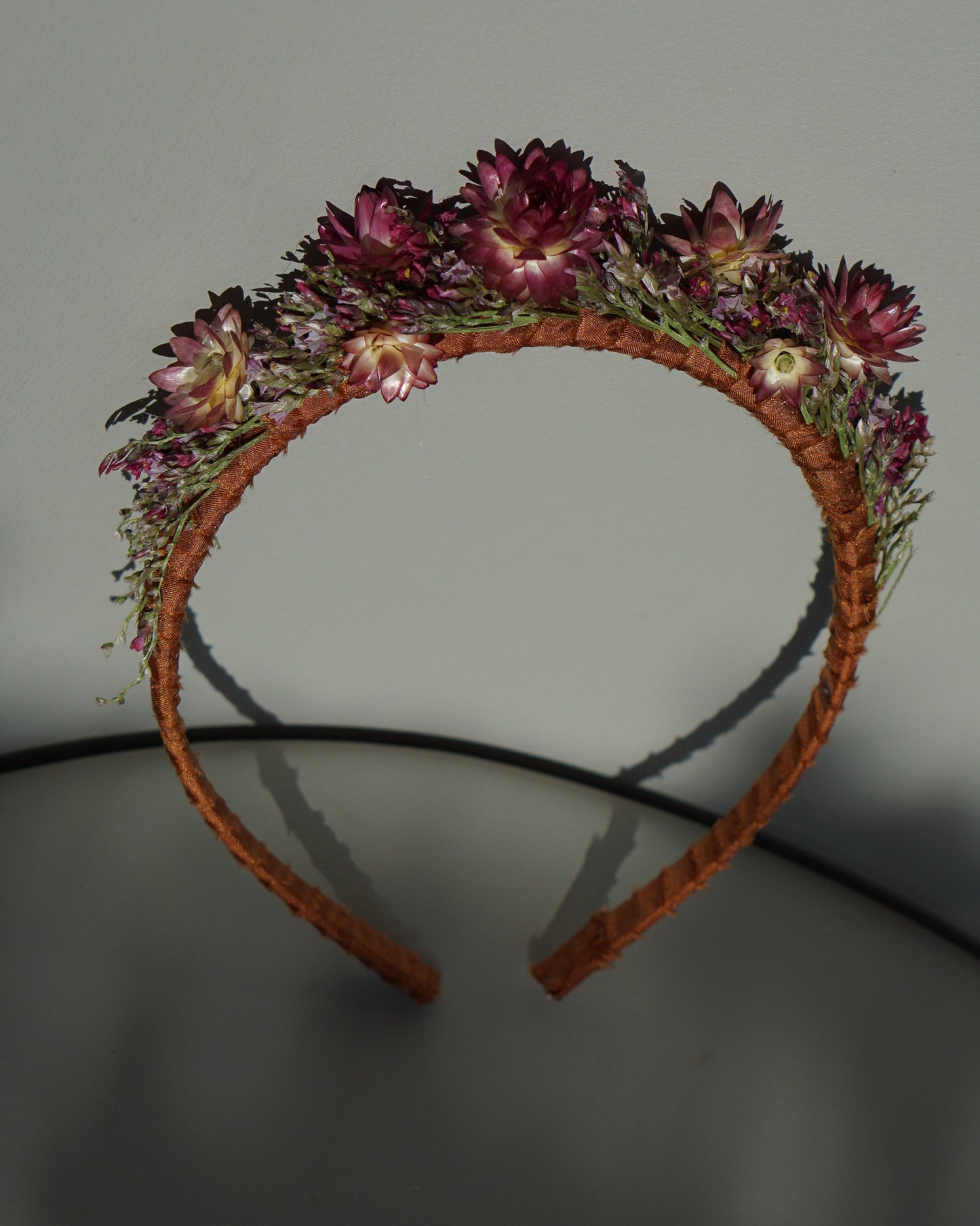 Dried Flower Headband - slim purple & brown