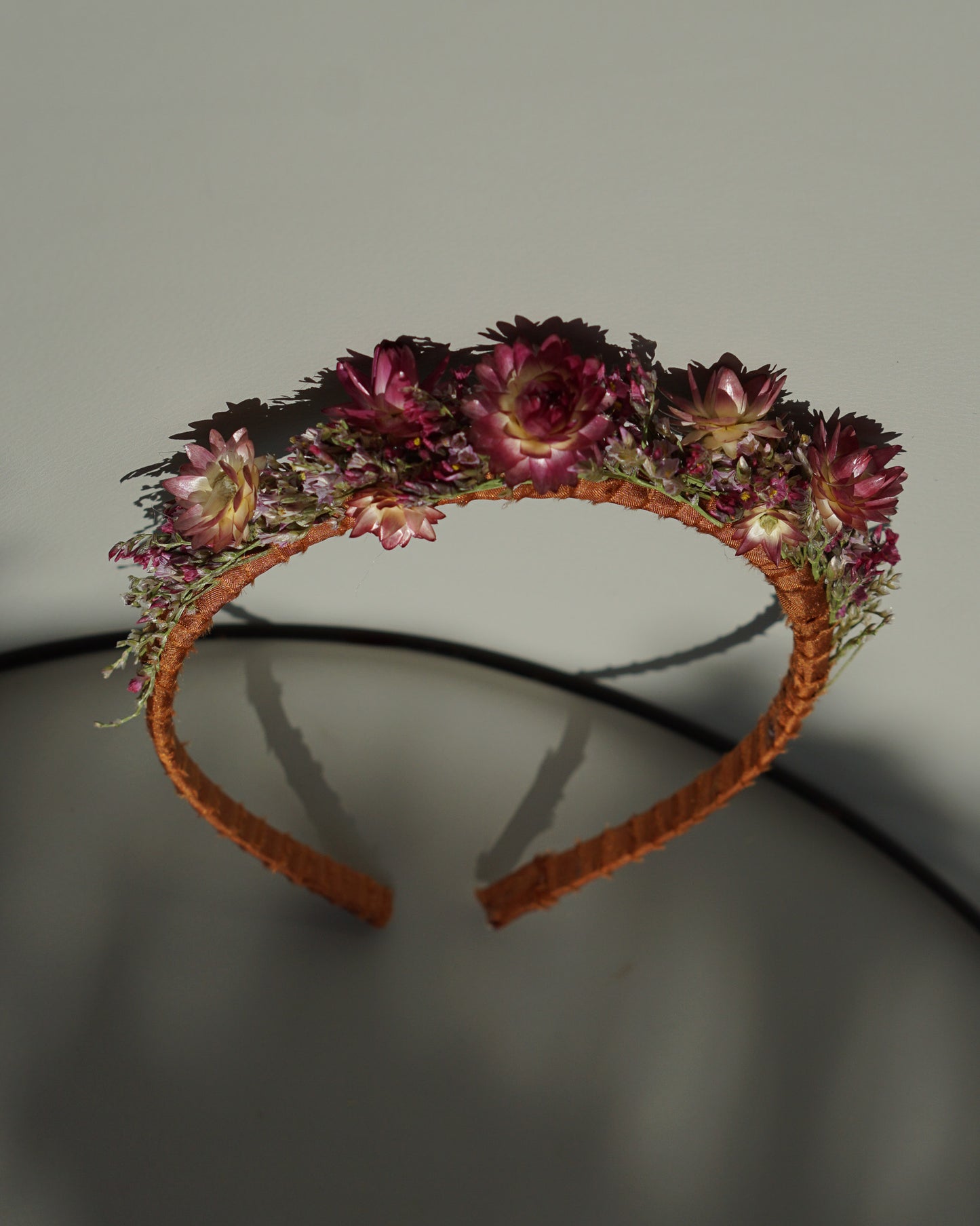 Dried Flower Headband - slim purple & brown