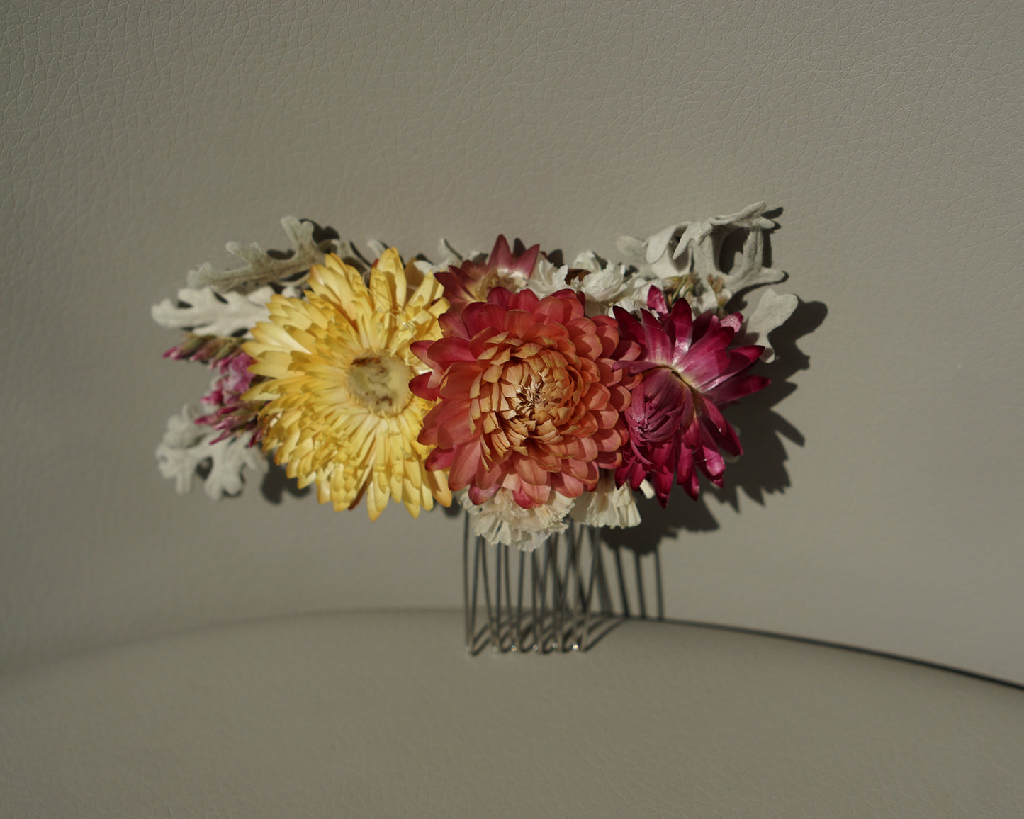 Small dried flower hair comb - multi coloured
