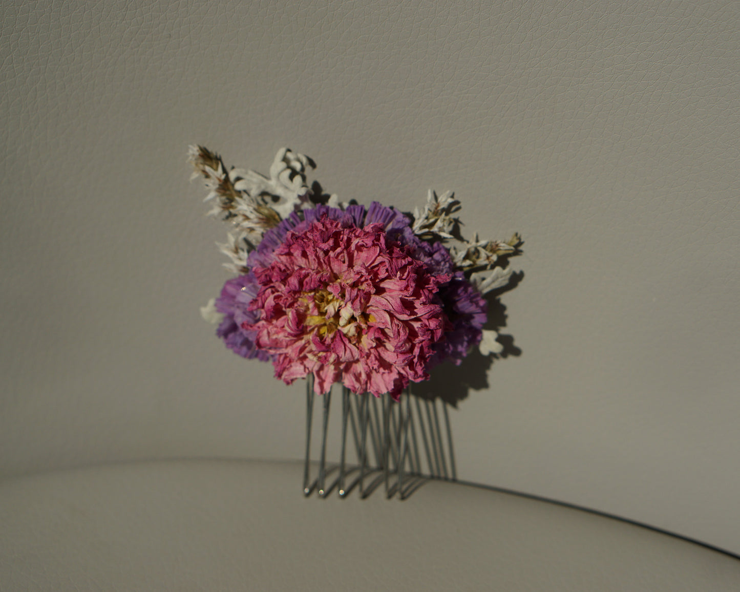 Small dried flower hair comb - pink and lilac