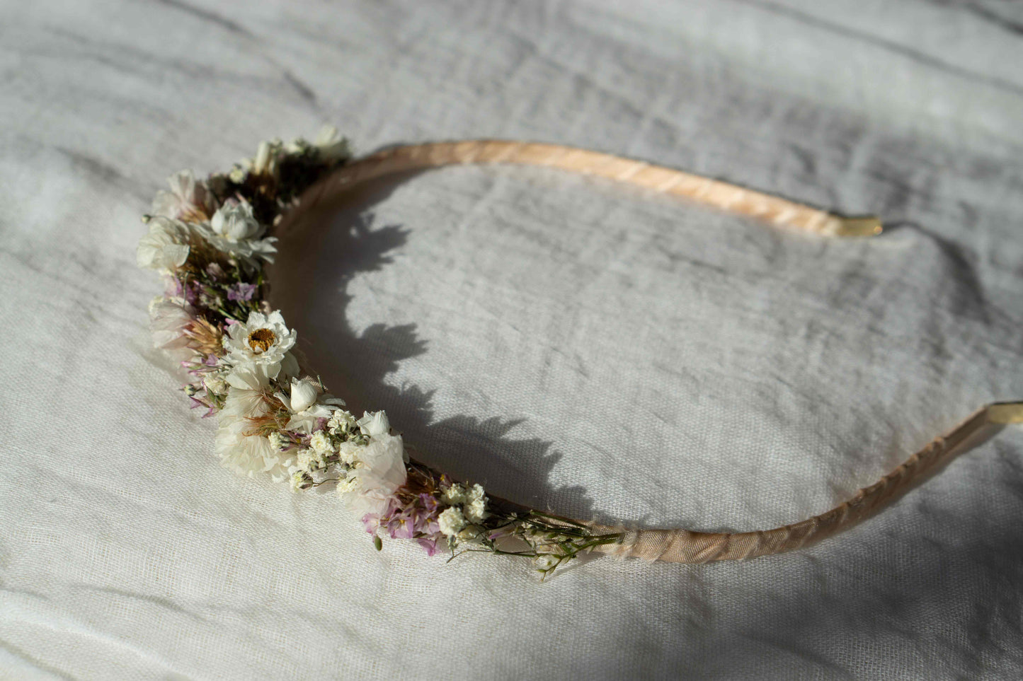 Dried Flower Headband - delicate wrapped in pale pink silk