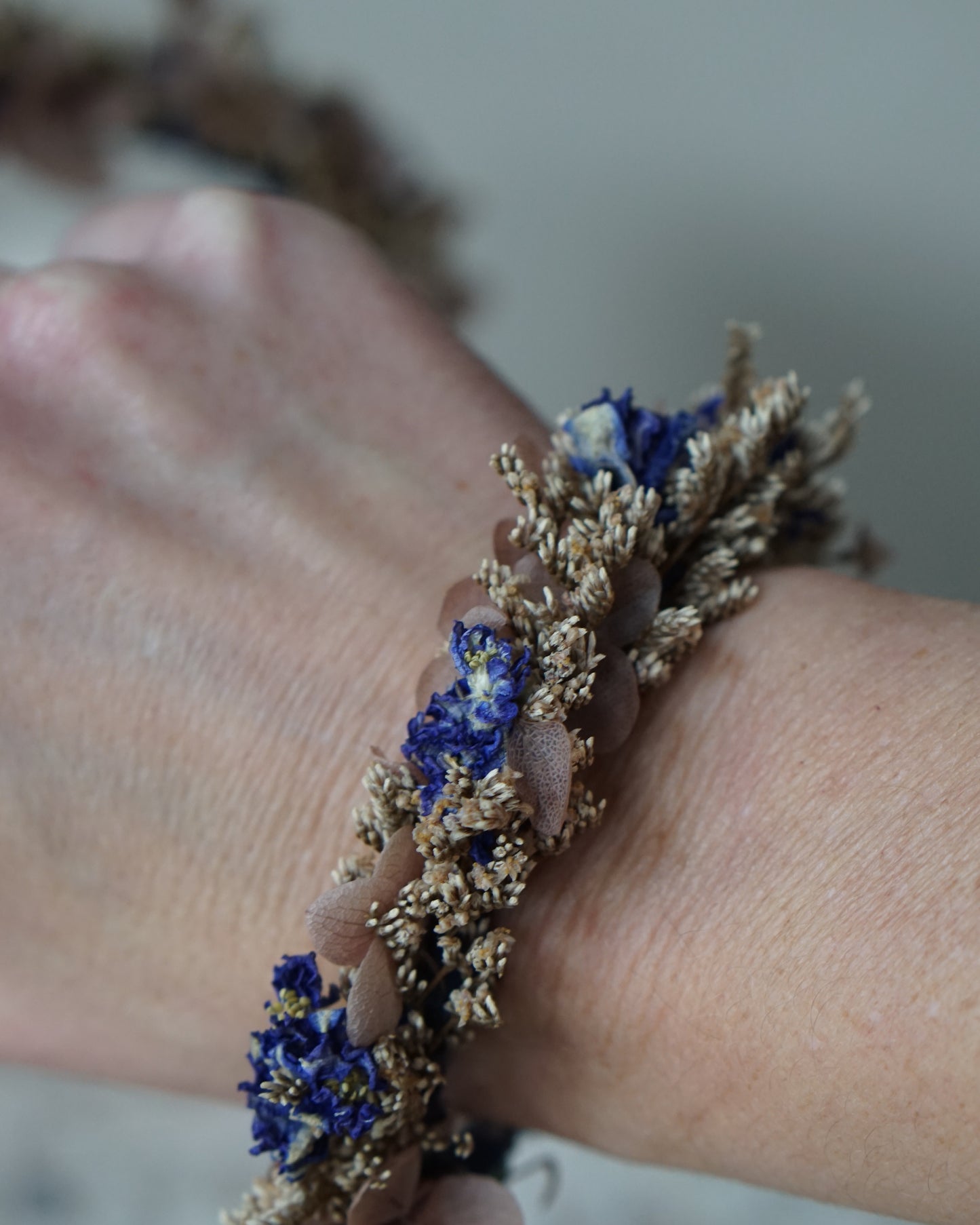 Dried Flower Headband & Bracelet - Blue Silk