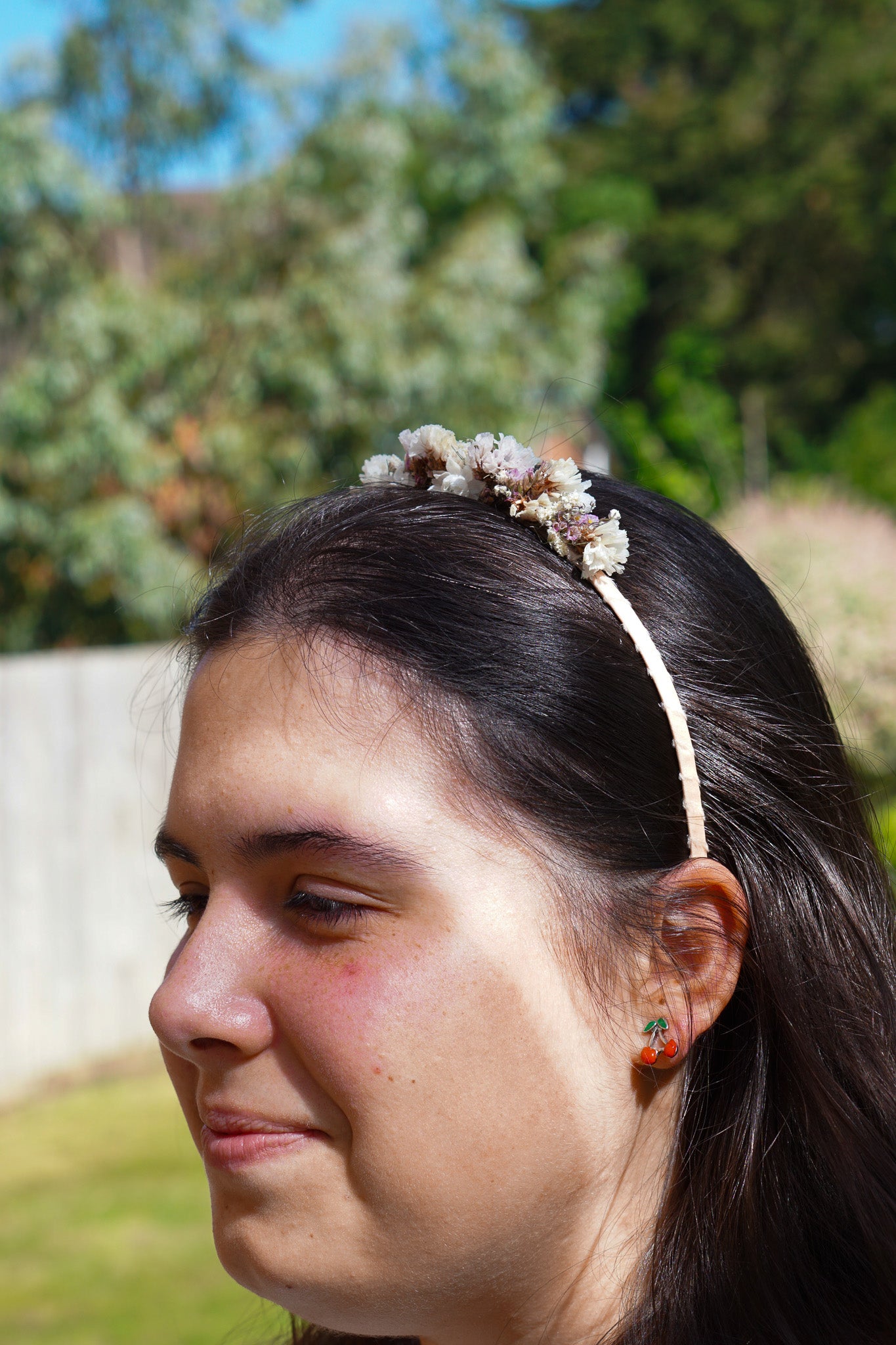 Dried Flower Headband - delicate wrapped in pale pink silk