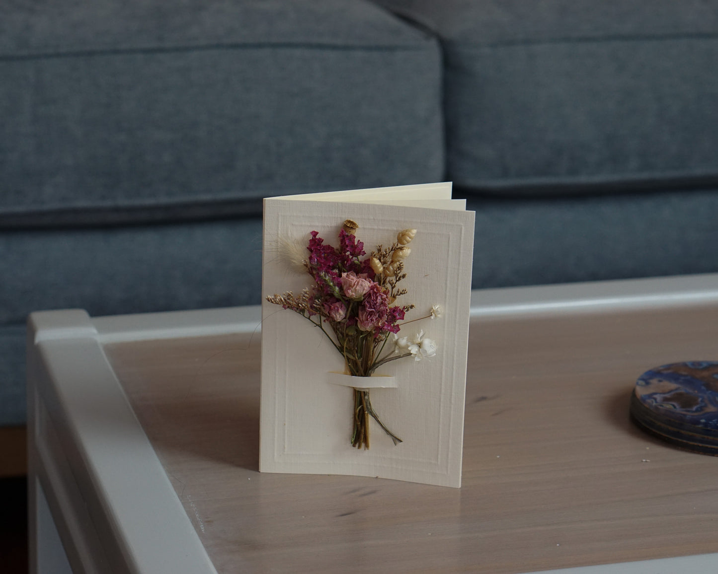 A6 Dried Flower Bouquet Greeting Card - Ivory - Boxed - Pink Spray Roses