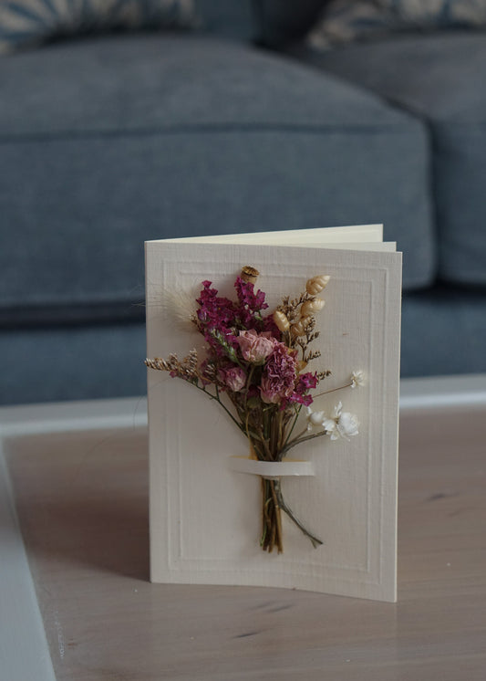 A6 Dried Flower Bouquet Greeting Card - Ivory - Boxed - Pink Spray Roses