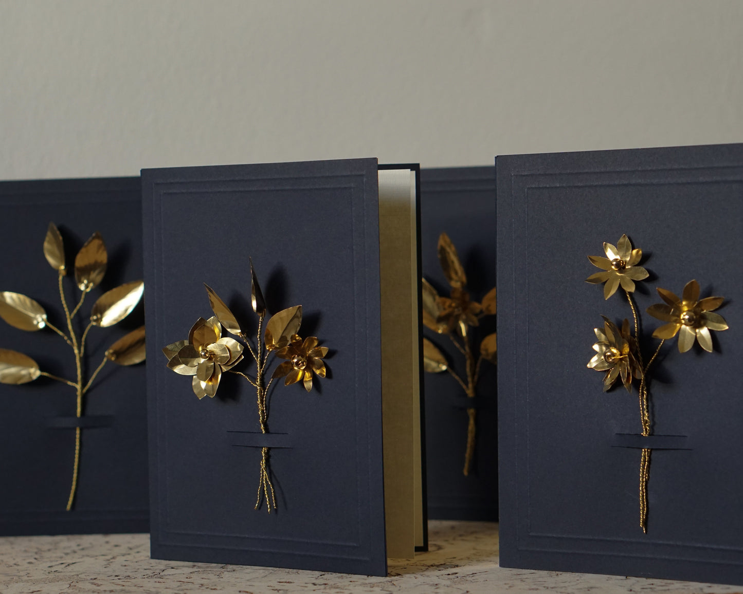 Brass Flower Bouquet Greeting Card - Navy