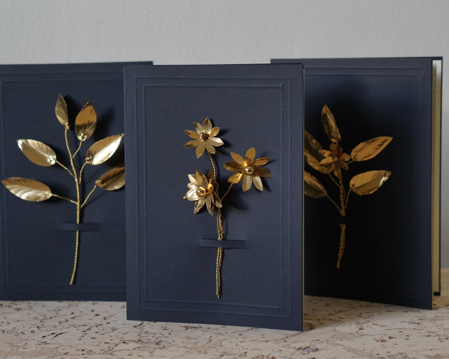 Brass Flower Bouquet Greeting Card - Navy