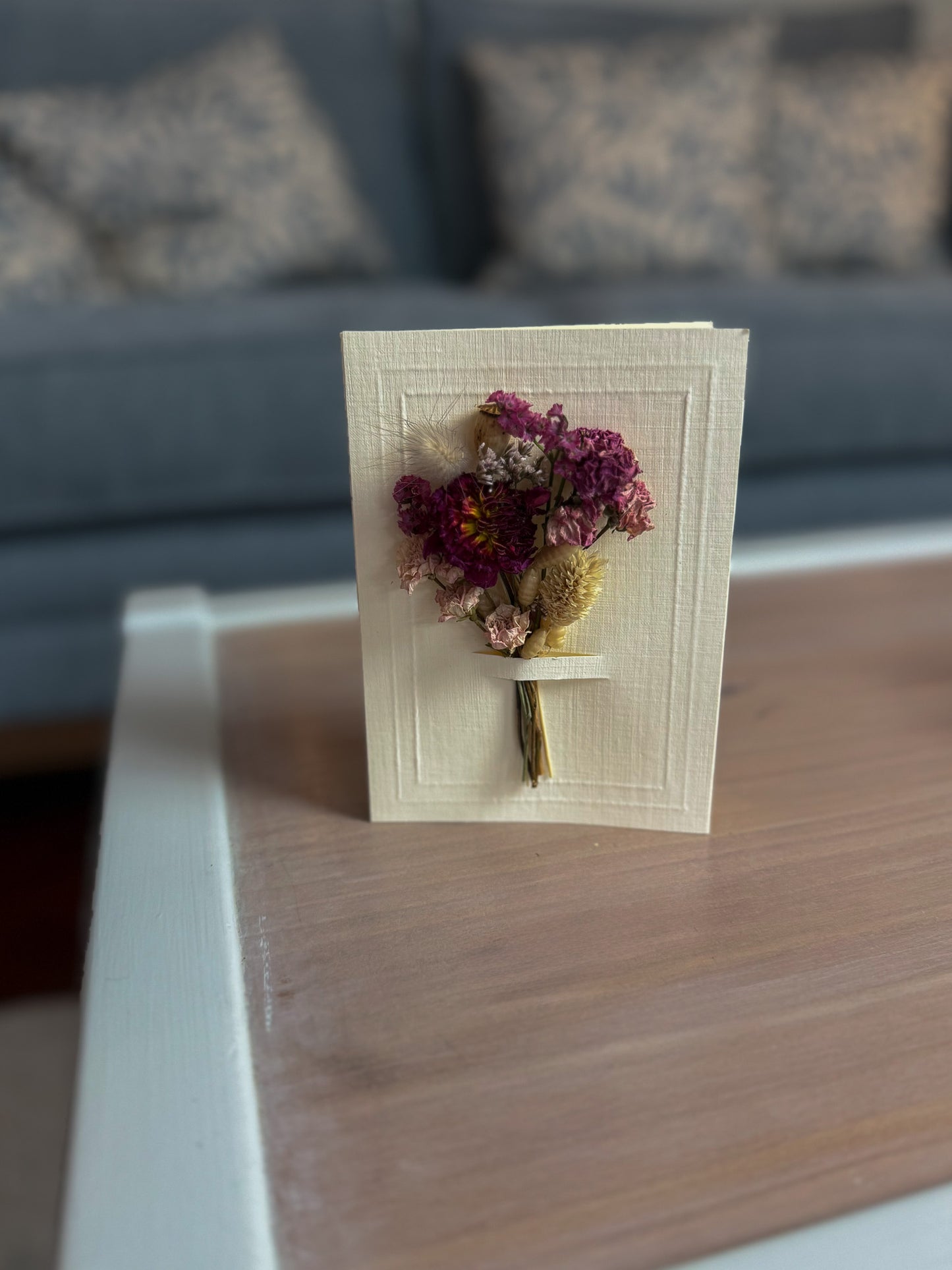 A6 Dried Flower Bouquet Greeting Card - Ivory - Boxed - Dried dahlia & roses