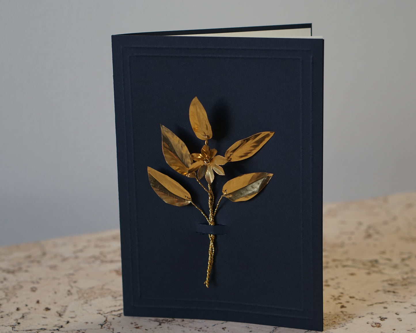 Brass Flower Bouquet Greeting Card - Navy