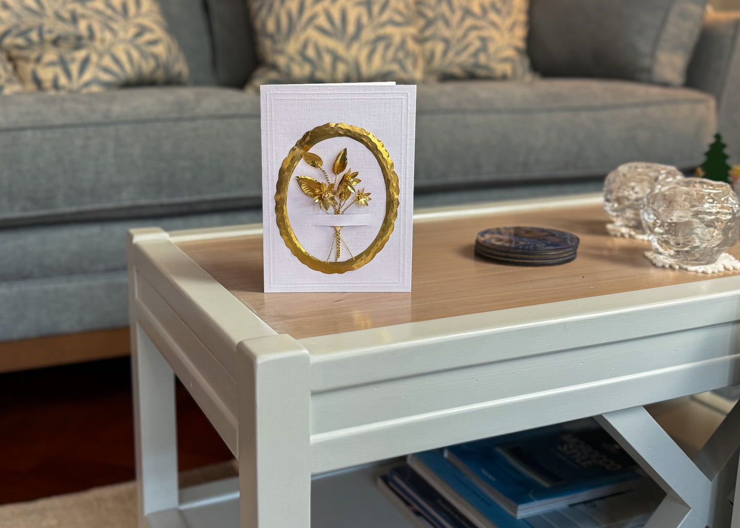 Luxury Handmade Gold Flower Bouquet Greeting Card - Handmade Brass - Medium (5x7)