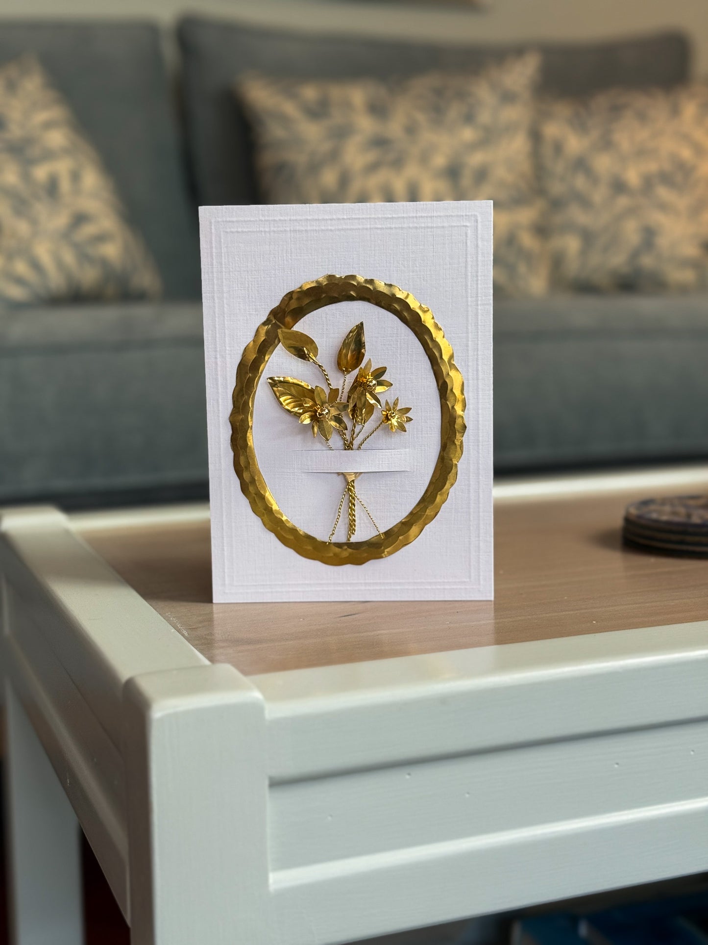 Luxury Handmade Gold Flower Bouquet Greeting Card - Handmade Brass - Medium (5x7)