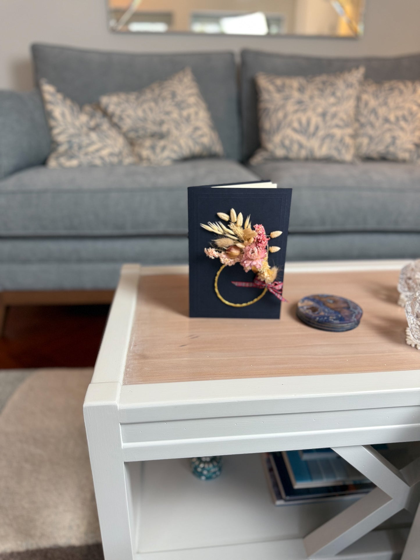 Large A5 Handmade Dried Flower Wreath Greeting Card - Pink Strawflower - Boxed