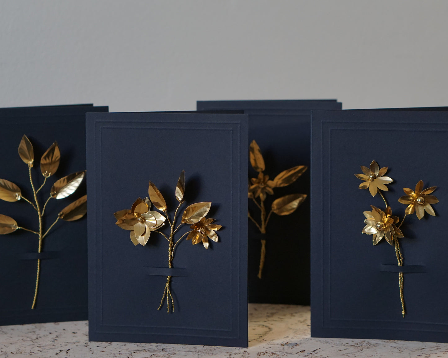 Brass Flower Bouquet Greeting Card - Navy