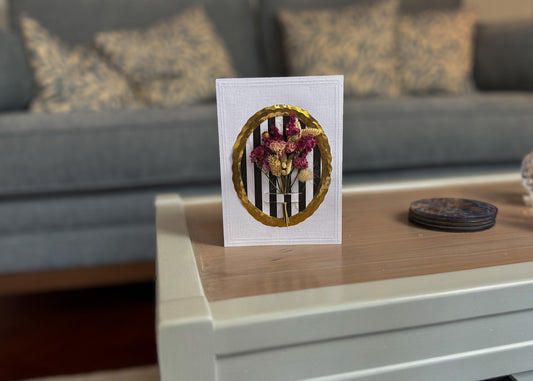 Luxury Handmade Flower Bouquet Greeting Card - Gold Frame - Medium (5x7)