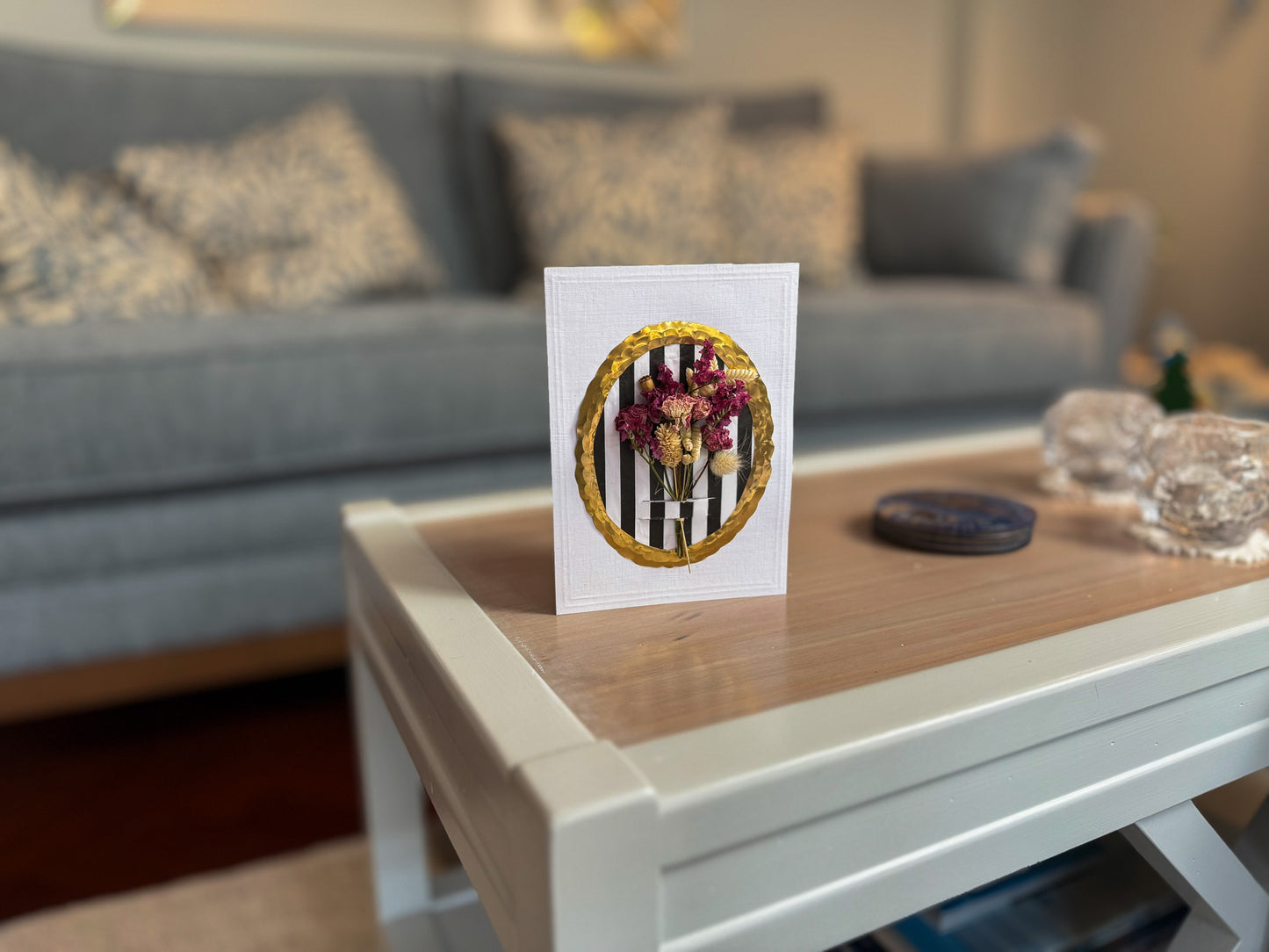 Luxury Handmade Flower Bouquet Greeting Card - Gold Frame - Medium (5x7)