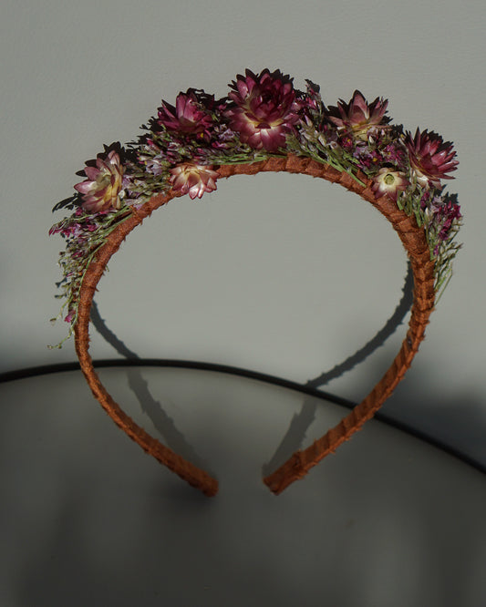 Dried Flower Headband - slim purple & brown