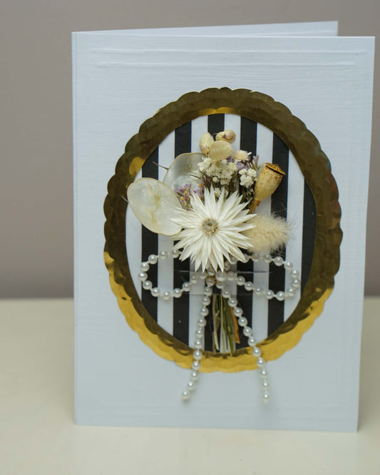 Luxury Handmade Dried Flower Bouquet Greeting Card - Golden Frame
