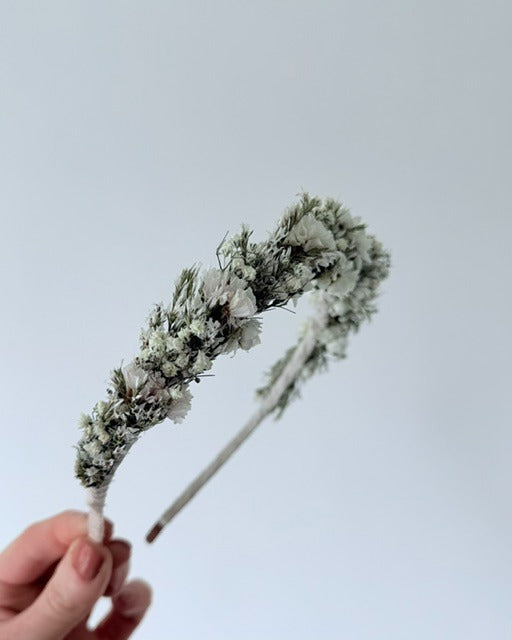 Dried Flower Headband - delicate wrapped in white silk