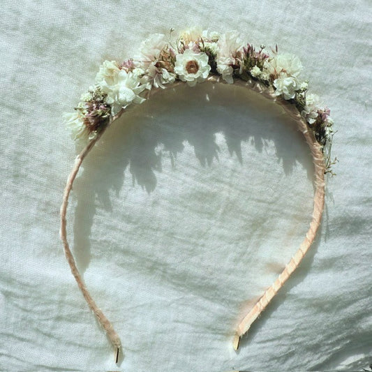 Dried Flower Headband - delicate wrapped in pale pink silk
