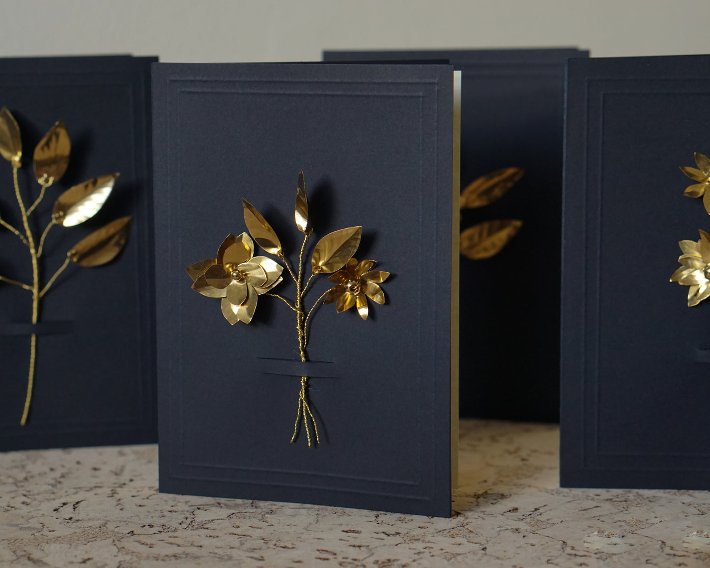 Brass Flower Bouquet Greeting Card - Navy