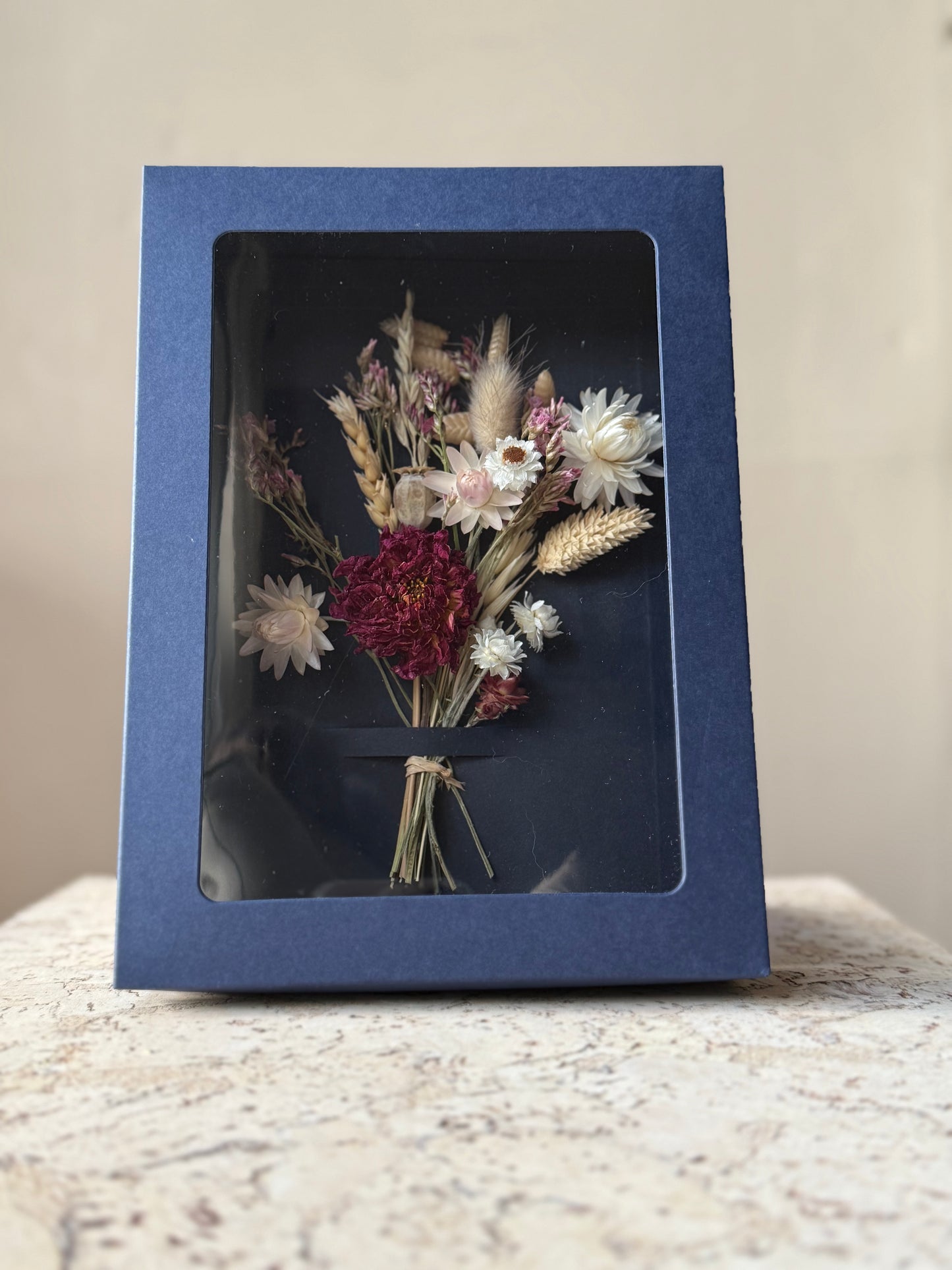 Large Handmade Dried Flower Bouquet Greeting Card - Navy