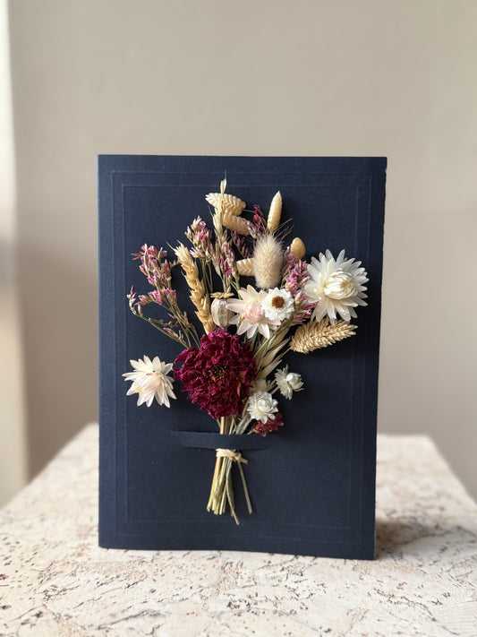 Large Handmade Dried Flower Bouquet Greeting Card - Navy