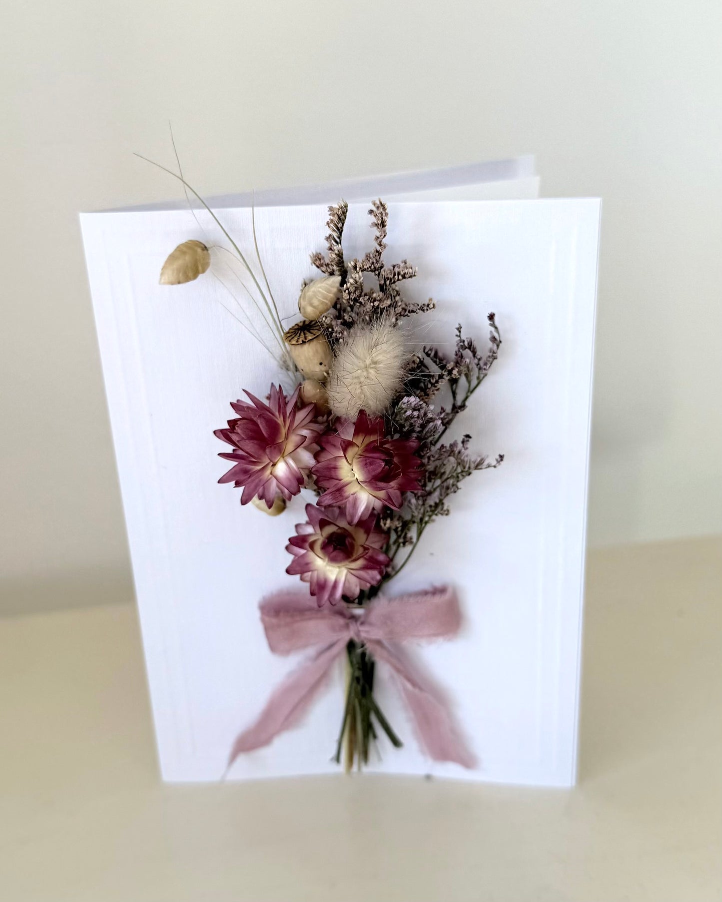 A6 Dried Flower Bouquet Greeting Card - White - Boxed